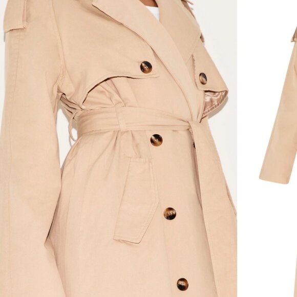 NWT Prettylittlething Plus size Khaki Panel Detail Belted Trench Coat. - Picture 4 of 8